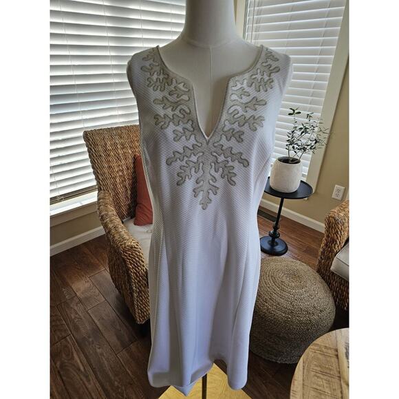 Pappagallo Amaya Sleeveless Shift Dress Women's Size 12 White Coastal Resort - Picture 1 of 13